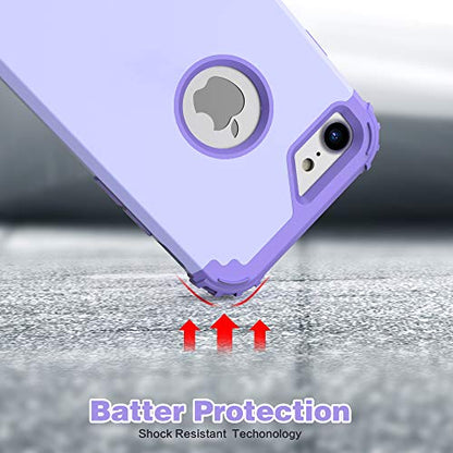 IDweel for iPhone 8 Case & for iPhone 7 Case with Screen Protector (Tempered Glass),3 in 1 Shockproof Hybrid Heavy Duty Hard PC Cover Soft Silicone Sturdy Bumper Full Body Sturdy Case, Purple - color: Purple
