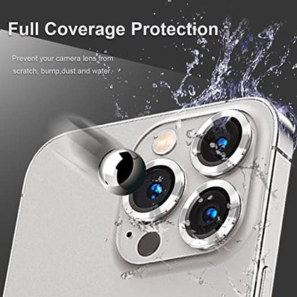 [3+1] Compatible for iPhone 15 Pro ＆ iPhone 15 Pro Max Camera Lens Protector 9H Tempered Glass Camera Cover Metal Individual Ring Full Coverage Camera Lens Protector with Removal Tool (silver) - color: silver