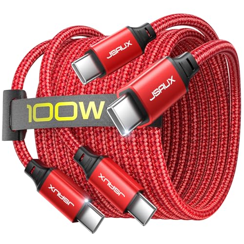 JSAUX 100W USB C to USB C Cable [2-Pack 6.6FT], PD Fast Charging, Red - color: Red, size: 6.6ft+6.6ft