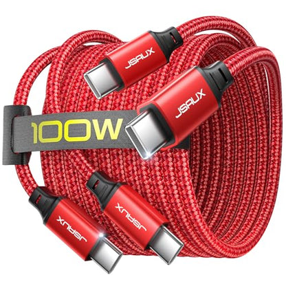 JSAUX 100W USB C to USB C Cable [2-Pack 6.6FT], PD Fast Charging, Red - color: Red, size: 6.6ft+6.6ft