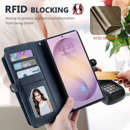 for Samsumg Galaxy S25 Ultra Wallet Case, Detachable Magnetic Shockproof Phone Case,Faux Leather Crossbody Wallet,with RFID Blocking，Zipper Card Holder，Shoulder Strap (Dark Blue) - color: Darkblue, size: Samsumg Galaxy S25 Ultra