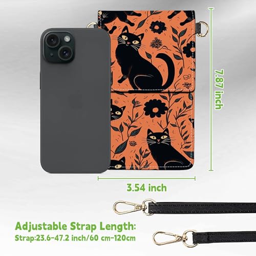 Small Crossbody Bags with Adjustable Shoulder Strap - color: Black Cat and Flowers