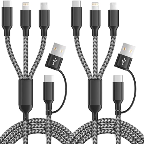 Multi Charging Cable 5in1, 2Pcs USB C/A Multi Charger Cable for All Devices - color: Greyblack, size: 2Pack5FT