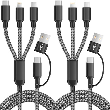 Multi Charging Cable 5in1, 2Pcs USB C/A Multi Charger Cable for All Devices - color: Greyblack, size: 2Pack5FT