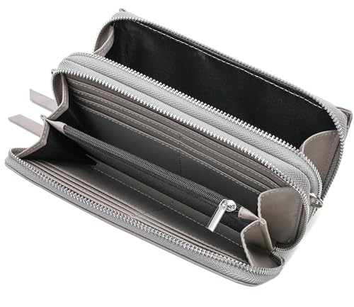 RFID Crossbody Wallet Wristlet Purse with Phone Pocket For Women Vegan Leather - color: B-grey