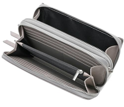 RFID Crossbody Wallet Wristlet Purse with Phone Pocket For Women Vegan Leather - color: B-grey