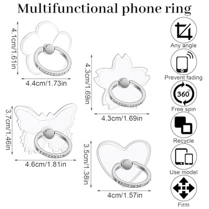 4 PCS Transparent Phone Ring Grip Clear Phone Ring Holder Grip - style: A