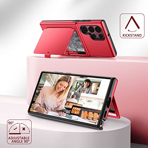 WeLoveCase Samsung Galaxy S22 Ultra Case Wallet Case with Credit Card Holder & Hidden Mirror, All-Round Protection Shockproof Phone Cover Designed for Samsung Galaxy S22 Ultra, 6.8 Inch Red - color: Red