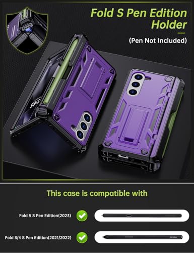 KJSK for Samsung Galaxy Z Fold 5 Case,with S Pen Holder+Belt Clip Holster+Built-in Kickstand+Hinge Protection,Heavy Duty Military Grade Drop Proof Case for Galaxy Z Fold 5(Purple) - color: Purple