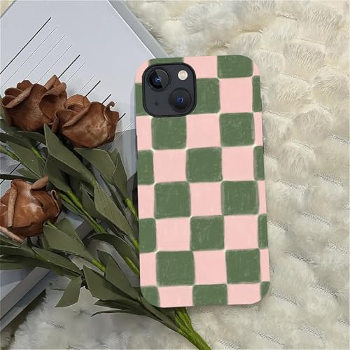 ZHEGAILIAN Case Compatible with iPhone 14 Plus,Pink and Green Checkered Design Phone Case, Matte Mixed Double-Layer Hard Shell+Soft Silicone TPU Shock Protective - color: Pink and green checkered, size: iPhone 14 Plus