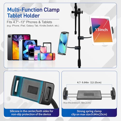 ROCKFREE Clamp Tablet Holder for Treadmill,Heavy-Duty,11.8" Gooseneck Arm