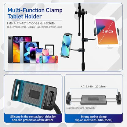 ROCKFREE Clamp Tablet Holder for Treadmill,Heavy-Duty,11.8" Gooseneck Arm