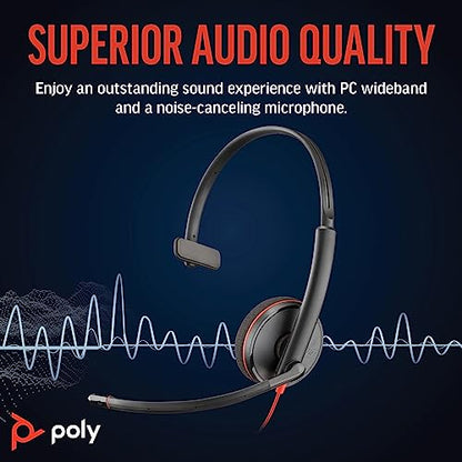 Poly Blackwire 3210 Wired Headset, Noise-Canceling Mic, Single-Ear Design, Connect to PC/Mac via USB-C or USB-A, Works with Teams & Zoom, Amazon Exclusive (9P7X7AA)