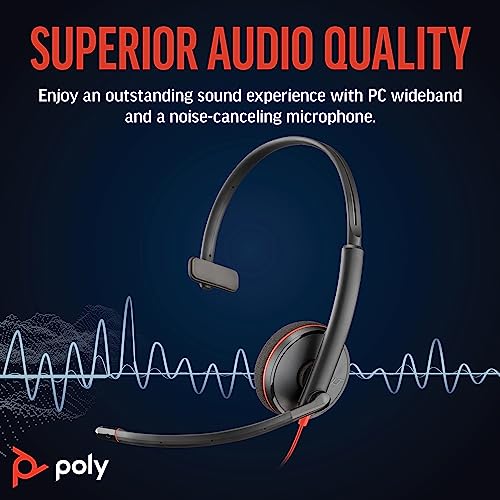 Poly Blackwire 3210 Wired Headset (Plantronics) - Noise-Canceling Mic - Single-Ear Design - Connect to PC/Mac via USB-C or USB-A - Works w/Teams, Zoom - Amazon Exclusive - style: 2023 Version - Bulk Packaging
