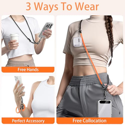 Cell Phone Lanyard, Crossbody Strap, Neck Holder & Wrist Lanyard 3-in-1 Anti-Theft Phone Strap, Detachable Universal Smartphone Straps with a Tap, Durable Hook-Orange Black - color: 3 in 1 Strap-orange Black