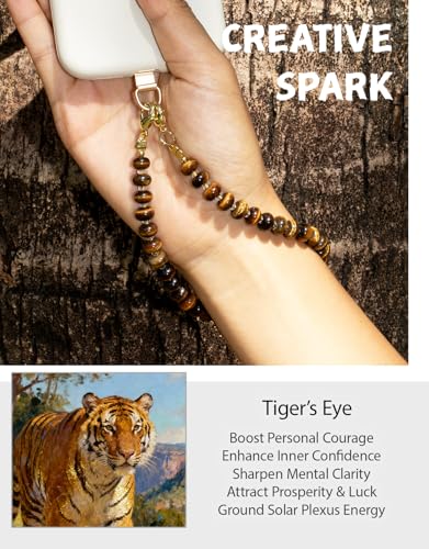 CH.yishi Beaded Phone Charm Wrist Strap with Tether Tab,Camera Lanyard - color: Tiger’s Eye