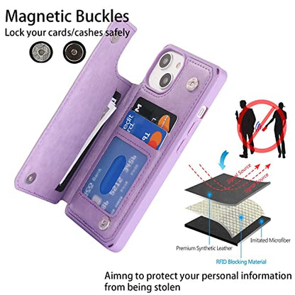 Cavor for iPhone 14 Wallet Case with Card Holder for Women, Purple - color: D-Purple