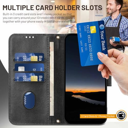 for Galaxy A17 5G Phone Case Wallet and Wrist Strap (Black) | Card Holder Slots, PU Leather, Flip Cover, Magnetic Closure, Kickstand, Folio Protective, for Samsung A17 Case - color: Black