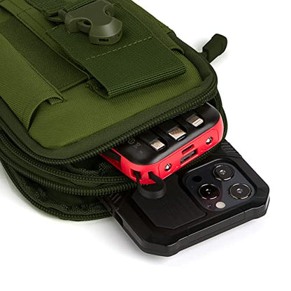 Tactical Molle Phone Pouch Nylon Multi-Purpose EDC Pouch Utility Waist Bag Tool Holster with Shoulder Strap for 4.7"-6.7" Smartphone - color: Green