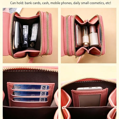 Touchscreen Phone Crossbody Bags for Women,Anti-Theft PU Leather Messenger Bag,RFID Blocking Small Mobile Phone Purse Wallet - color: Light Pink