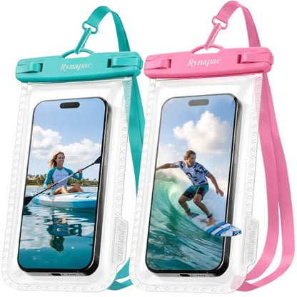 Rynapac IPX8 Waterproof Phone Pouch - 8.5in, 2 Pack Waterproof Phone Case for iPhone 17 16 15 Pro Max, Galaxy S26 S25 Ultra, Cellphone Dry Bag with Lanyard for Beach Vacation Travel Cruise Essentials - color: [Pink + Mint] Waterproof Phone Pouch