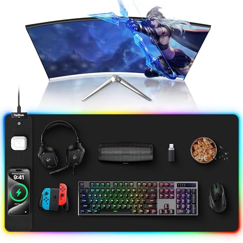 Wireless Charging RGB Gaming Mouse Pad, Desk Pad for MacBook, PC, Laptop - color: Rgb Black