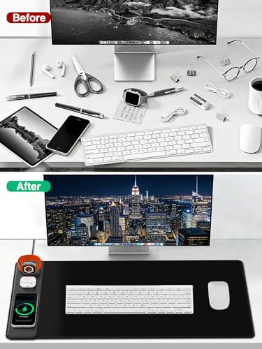 Mouse Pad with Magnetic Wireless Charging, Large Desk Mat, Non-Slip Mouse Mat, Keyboard Pad for Gaming, Desk, Office, PC - color: Black-Magnetic 3-Charge-31.5"x15.8"w/ Wall Charger