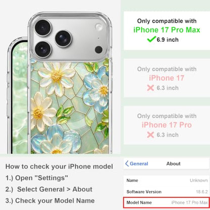for iPhone 17 Pro Max Magnetic Case【Compatible with MagSafe】 Aesthetic Oil Painting Stained Glass Flower Design, Slim Fit Hard PC Back Shockproof Cute Clear Phone Cover, White Blue - color: White Blue, size: iPhone 17 Pro Max