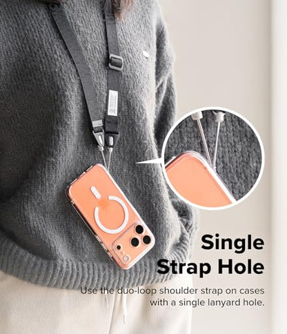 Ringke Phone Lanyard for iPhone 17 Pro Max and Most Smartphones [One-Touch Buckle] Shoulder Strap Adjustable Sturdy Universal Phone Crossbody Neck Lanyard for Travel Essentials - Lettering Black 3 - color: Lettering Black 3