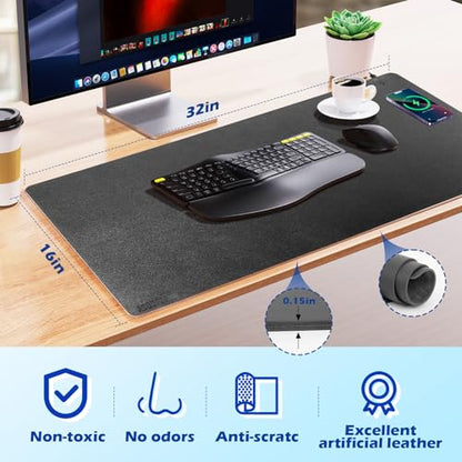 Wireless Charging Desk Mat, Mouse Pad,Black-R, 32 * 16inch - color: Black-r, size: 32" x 16"