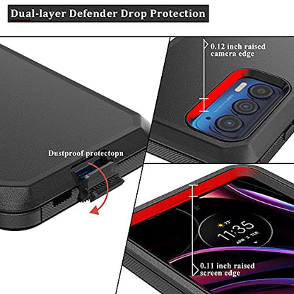 Compatible with Motorola Edge 2021/Edge 5G UW 2021 Case,Heavy Duty Rugged Shockproof Full Body Protection Kickstand Case with Belt Clip Holster for Motorola Edge 2021 Phone (Black) - color: Black