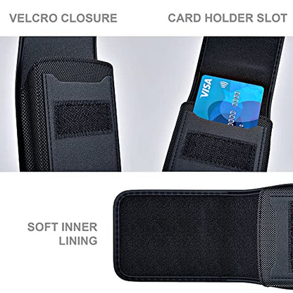 Belt Holder for iPhone 17 17 Pro 16 16e 16Pro 15 14 13 12 11 Xs XR | Vertical Rugged Nylon Cell Phone Holster Case with Clip For Men (Fits Otterbox Commuter Case) Black