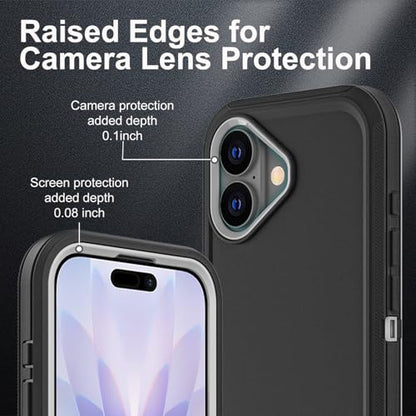 YKHJKLEC for iPhone 17 Case, Military Grade 3 in 1 Heavy Duty Shockproof/Drop Proof/Dust Proof Case with 2Pcs Tempered Glass Screen Protector (Black/Grey) - color: Black/Grey