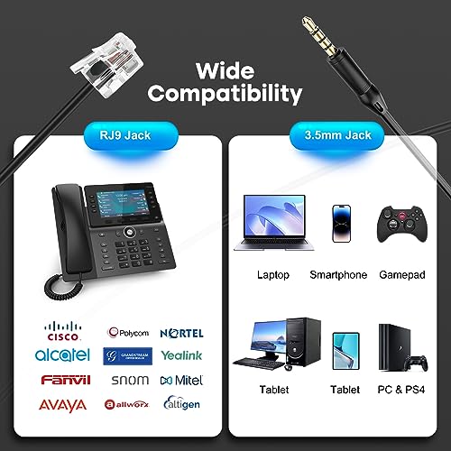 MAIRDI Telephone Headset with RJ9 Jack & 3.5mm for Multipe Devices, Office Headset with Mic Noise Canceling for Call Center, Work with Landline Deskphone Cell Phone PC Laptop