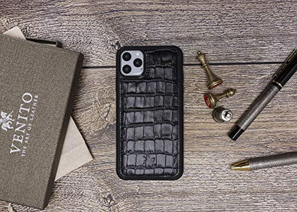 Venito Lucca Leather Case Compatible with iPhone 11 Pro Max (6.5inch) – Extra Secure with Padded Back Cover - Black Crocodile - color: Black Crocodile, size: iPhone 11 Pro Max
