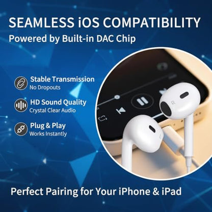 Lightning Headphones for iPhone Earbuds Wired with Microphone & Volume Control HiFi Stereo Nosie Reduction, Earphones for iPhone 14 13 Plus 12 11 Pro Max/XR XS X - 2Packs