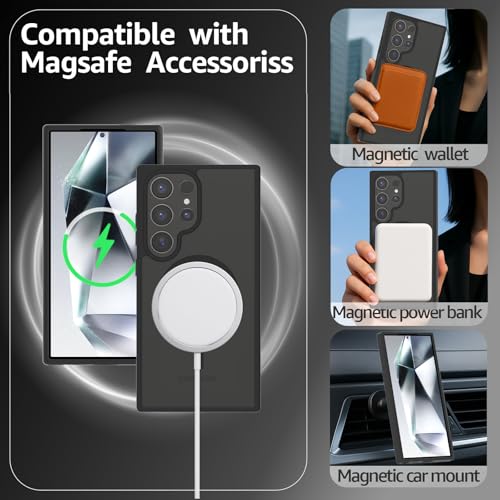 for Samsung Galaxy S24 Ultra Case Magnetic, [Compatible with Magsafe] 6.8 Inches Slim Fit Heavy Duty Protection Wireless Charging TPU and PC Shockproof Anti-Slip Protective Phone Cover, Black - color: Black Magnetic