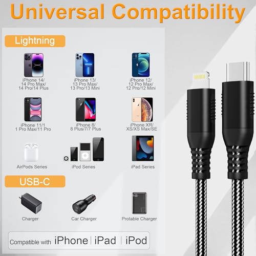 23FT Extra Long iPhone Charger Cable, [Apple MFi Certified] Nylon Braided USB C to Lightning Cable, 2.4A Fast Charging Cord, 480Mbps Data Sync for iPhone 14 13 12 11 Pro Max, iPad Pro Air Mini