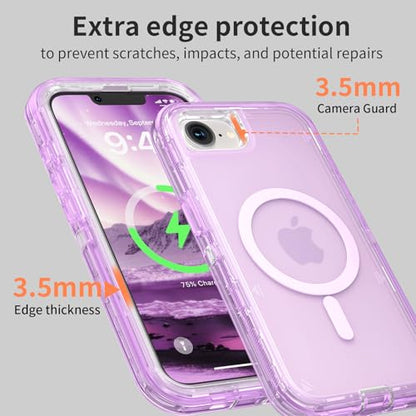 Follaroma Magnetic for iPhone 16e & iPhone 17e Case,Heavy Duty Cases,Purple | Compatible with MagSafe, Heavy Duty Shock proof Protection, Military-Grade Anti-Drop, Dual Layer Transparent Protective Cover - color: Purple, size: iPhone 16e/iPhone 17e 6.1''