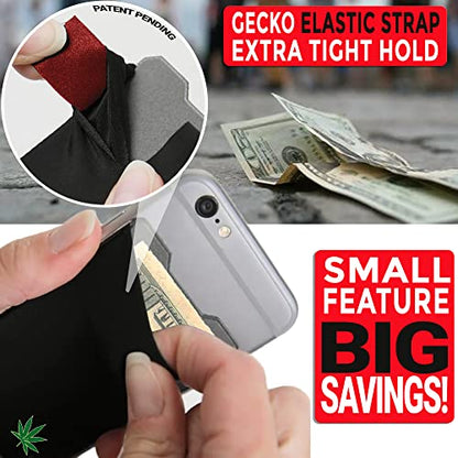 Gecko Travel Tech Double Pocket - Adhesive Card Holder - Cell Phone Pouch - Stick on Spandex Pocket - Carry Credit Cards and Cash (Weed) - color: WEED