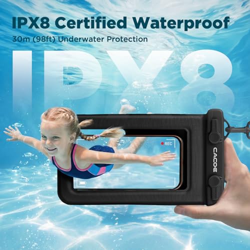 CACOE Floatable Waterproof Phone Pouch 2 Pack Up to 9.0", Black+Green | Floatable, IPX8 Waterproof Phone Case,Adjustable Lanyard,Dry Bags for Beach/Cruise/Travel/Camping/Kayak/Vacation Essentials - color: Black+Green#1, size: Up to 9.0"-Floatable