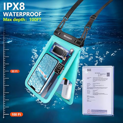 Niveaya [Up to 10.5"]Waterproof Phone Pouch - 2 Pack, Waterproof Phone Lanyard Case with iPhone 17/16/15/14/13 Pro Max up to 9.5", Phone Dry Bags for Vacation Beach Pool Kayak Cruise Travel Essentials - color: Black+ Teal, size: Large 10.5"