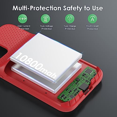 Battery Case for iPhone 12/12 Pro,[2025 Upgraded] 10800mAh Ultra-Slim Portable Extended Charger Case Cover for iPhone 12/12 Pro Charging Case (6.1 Inch)-Red - color: Red