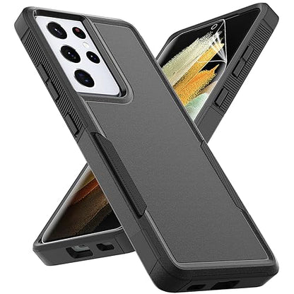 for Samsung Galaxy S24 Ultra Case: Dual Layer Protective Heavy Duty Cell Phone Cover Shockproof Rugged with Screen Protector - Military Protection Bumper Tough - Samsung Galaxy S24 Ultra 2024, Black - color: Black (PC) + Black (TPU)