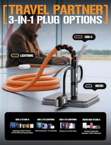 ToughTested 4FT 3-in-1 Fast Charging Cable, USB A Lightning USB-C, 3A
