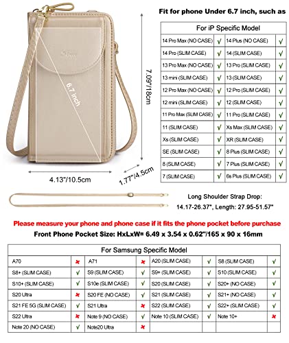 S-ZONE Small Crossbody Bags for Women Phone Purse RFID Blocking Wallet | Card Slots, Vegan Leather, Anti-theft, Multi Pockets, Detachable Adjustable Strap, Travel Eveyday Outing - color: Metallic Gold