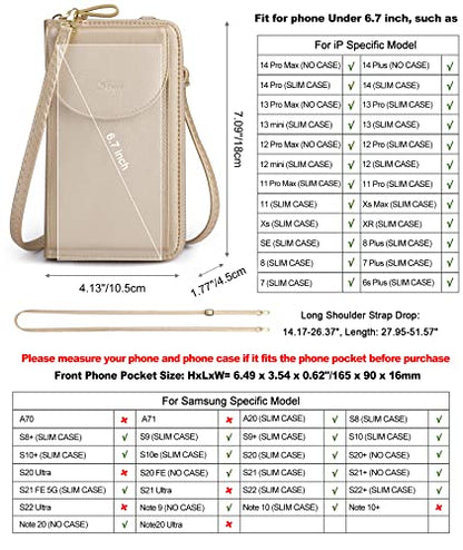 S-ZONE Small Crossbody Bags for Women Phone Purse RFID Blocking Wallet | Card Slots, Vegan Leather, Anti-theft, Multi Pockets, Detachable Adjustable Strap, Travel Eveyday Outing - color: Metallic Gold