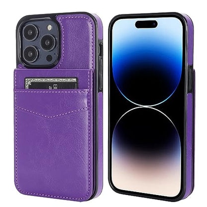 KIHUWEY for iPhone 14 Pro Max Wallet Case Card Holder, Dark Purple | Credit Card Slots, PU Leather, Kickstand, Magnetic, Flip Heavy Duty Protection Cover for Men and Women - color: Dark Purple