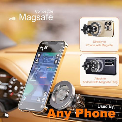 for Magsafe Car Mount for iPhone, Aluminum Alloy Vent Mount,Magnetic Phone Holder for Car,Cell Phone Car Mount,Strong Magnet,for iPhone 12,13,14,15,16 pro max and Android (Silver)