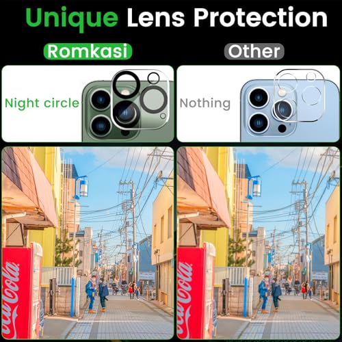 Romkasi 3 Pack Privacy Screen Protector for iPhone 13 Pro Max 6.7 Inch with 3 Pack Camera Lens Protector, Anti Spy Tempered Glass Film, Anti-Scratch, Touch Sensitive, Case Friendly - color: iPhone 13 Pro Max